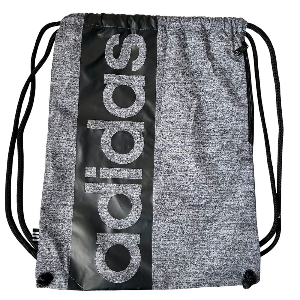 Adidas Draw String Gym Sack Black Gray Merle Zipper Side Pocket Logo